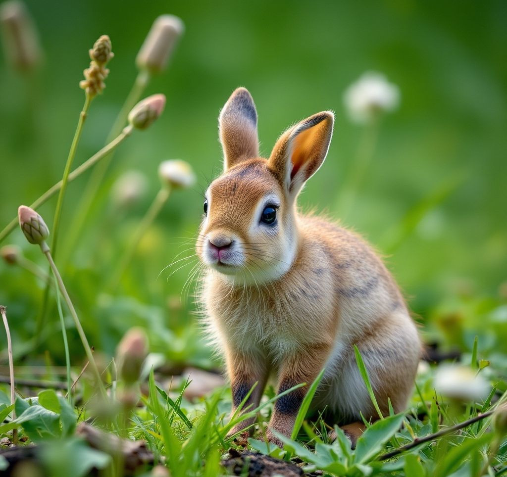 Ein Kaninchen, das an einem Zaun nagt, mit unscharfem Hintergrund von giftigen Pflanzen