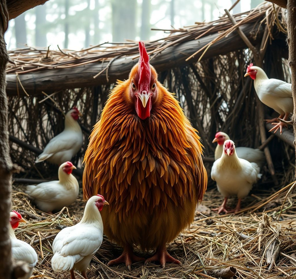 Eine trächtige Häsin beim Nestbau in einer Wurfkiste, umgeben von Heu und Fellhaaren.