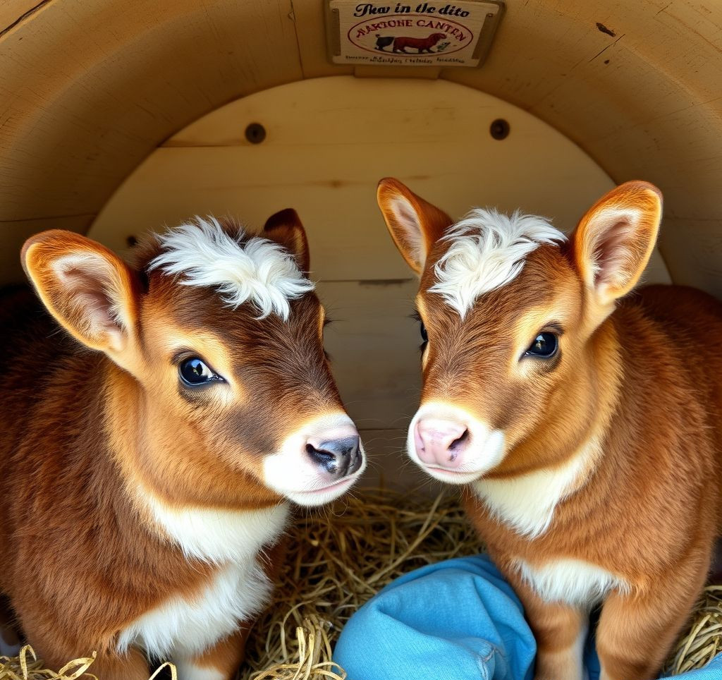 Zwei Kaninchen erkunden neugierig ein geräumiges, gut ausgestattetes Innengehege mit Heu, Näpfen und Versteckmöglichkeiten.